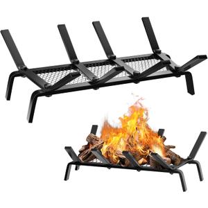 cyrico Fireplace Grate with Ember Retainer, 17 Inch Fireplace Log Grate Solid Cast Iron 1/2 Bar Fire Place Holder for Fire Pit Indoor Chimney Hearth Wood Stove Outdoor Burning Rack Camping