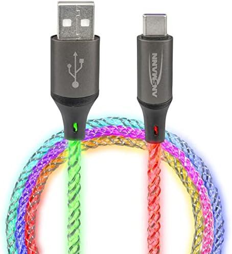 CellCandy Charging Cable 100 cm USB-A to USB Type C with Cool, Pulsating LED Light/Quiet Colour Changing, No Disturbing Flashing/Real Eye-catching for Gamers, Car Interior, Bedroom