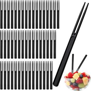 1000PCS Disposable Plastic Fruit Forks Bulk, Mini Cocktail and Dessert Tasting Appetizer Forks, Black Small Food Picks for Desserts, Cheese Cubes, Snacks