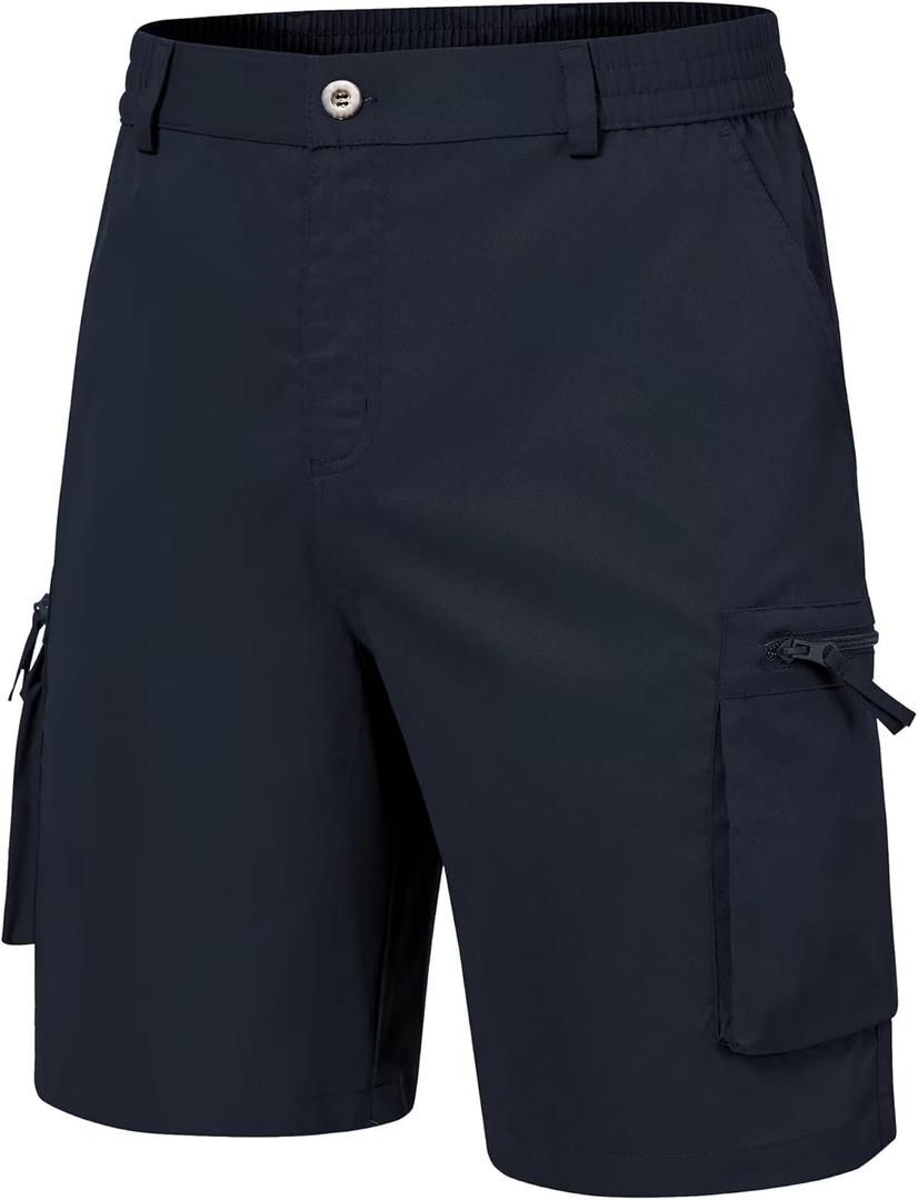 QPNGRP Men's 9" Inseam Stretch Waist Zipper Cargo Shorts with 6 Pockets (Navy, XL)