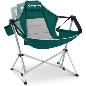 KingCamp Hammock Camping Chair, Swinging Portable Folding Camp Chairs for Adults 400lbs Heavy Duty Foldable Oversized Rocker with Aluminum Alloy Frame Cup Holder Pillow for Outdoor Beach Patio Sport (Green)