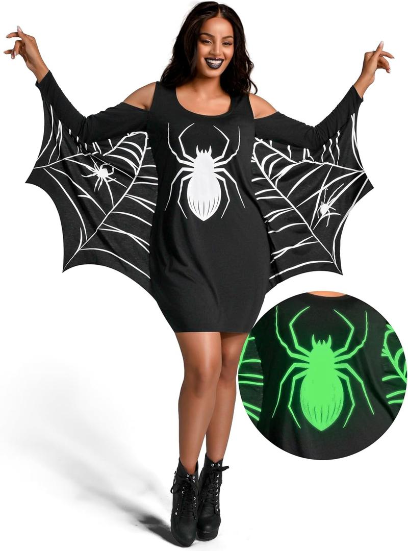 Spooktacular Creations Spider Woman Costume, Bat Costume Adult Women for Halloween Dress Up Party (XX-Large, Black)
