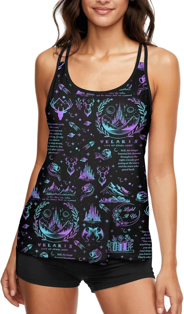 HUNTFAMI Tankinis Swim Suits for Women Two Piece 2025 Womens Bathing Suits Holiday Beachwear Women with Boyshorts (X-Large, Thorns Roses)