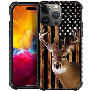 DJSOK Case for iPhone Pro Max,Luxury Pattern Design Shockproof Rugged Cover,Cases for Man Woman-White Tail Deer American Flag