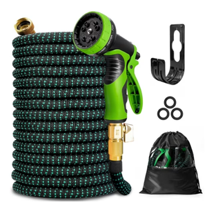 KOTTO Expandable Garden Water Hose 10 Spray Nozzles Anti-Rust Solid Brass Connector Lightweight No-Kink Flexible - Green 100ft