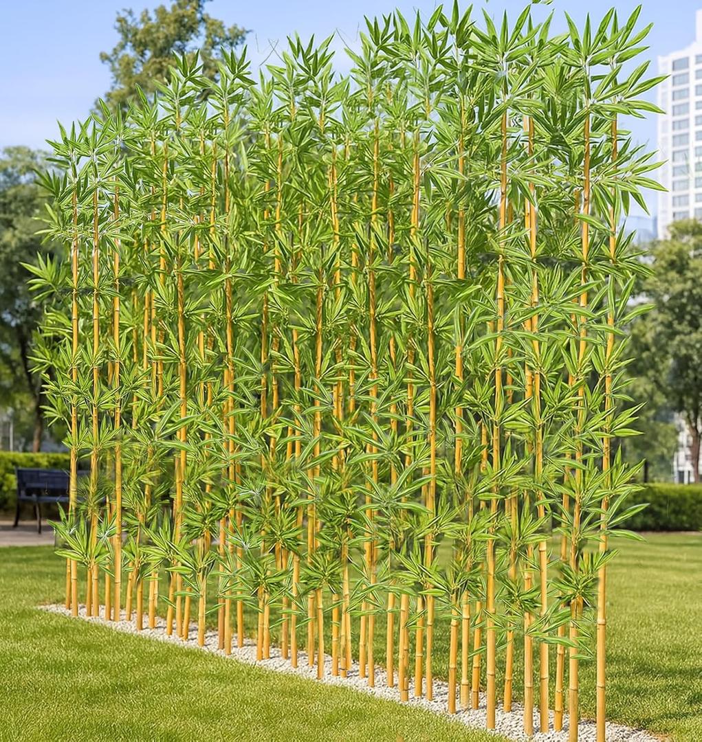 HOUSESET 4ft Faux Bamboo Plant Outdoor 10 Pack, Fake Bamboo with Encrypted Leaves for Patio Garden Yard Decor, Privacy Artificial Bambooo Tree (4ft / 122cm)