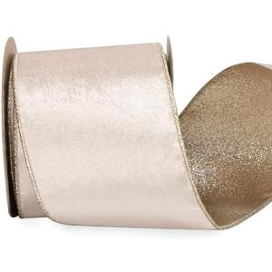 Ribbli Light Champagne Velvet Wired Ribbon 4 Inch Ivory Velvet with Champagne Glitter Christmas Ribbon for Christmas Tree Decoration Big Bow Gift Wrapping Crafts Wreaths Supplies