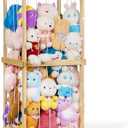 Trycooling Stuffed Animal Zoo Stuffed Animal Storage Wood Plushie Storage Stuffed Animals Zoo Storage Cage with Zoo Pattern Elastic Band for Nursery Play Room Bedroom (Wood)