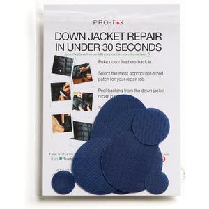 Pro-Fix Down Jacket Repair Patches - Easy to Use, Pre-Cut, Self-Adhesive, Waterproof, Tear-Resistant Rip-Stop Nylon Fabric for Jackets & Clothing - Dark Blue