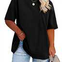 Fisoew Womens Plus Size T-Shirts Summer Oversized Half Sleeve Crew Neck Tunic Tops Tees Black, 5X