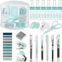 Colarr Mini Office Supply Kit Include Stapler Tape Dispenser Staple Remover Paper Clip Scissor Staple Pen Sharpener Note Small Telescopic Knife for Office Back to School Supplies Student Clerk(Green)