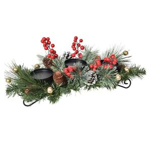 Lvydec Christmas Candle Holder Centerpiece - Pine Cones and Red Berry Table Centerpiece with 3 Candle Holders for Festival Table Home Decoration