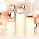 Babenest Beige Cylinder Pedestal Stand Covers Set of 3, Spandex Vintage Fitted Round Pedestal Covers, Elastic Cloth Pillar Plinth Cover for Birthday Wedding Party Reception Decoration(Without Stands)