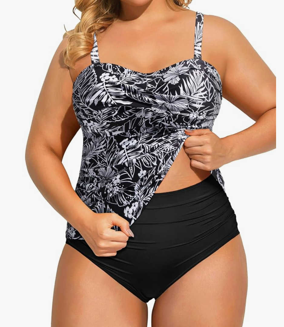 Aqua Eve Women Two Piece Plus Size Tankini Strapless Bathing Suits Bandeau Swimsuits with High Waisted Bottom 18W