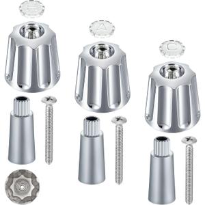 Enhon 3 Piece Shower Knobs Replacement with 3 Adapters, Shower Faucet Handles Compatible with Gerber Bathtub Faucet, 16 Point Broach Adapters for Short & Long Valve Stems, Easy Installation