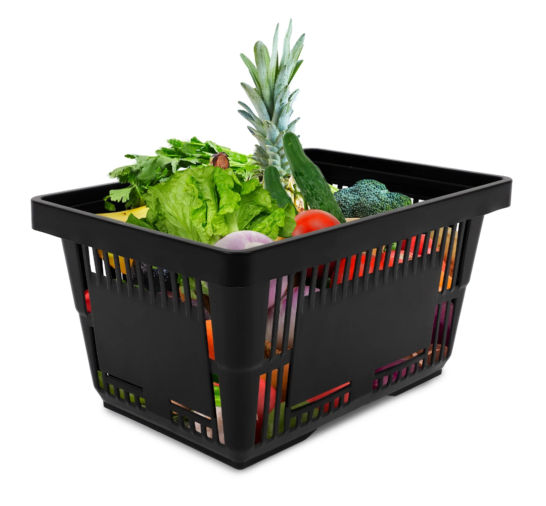 21L Shopping Basket Black Basket With Plastic Handles For Supermarket shop 12PCS