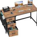 Lufeiya Computer Desk with Fabric File Drawers Cabinet, 55 Inch Reversible Home Office Desks with Filing Cabinet for Small Space, Study Writing Table PC Desks with Storage for Bedroom, Rustic Brown, 54.6"