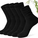 2 x FITRELL Women's Soft Bamboo Rayon Dress Socks, Thin Breathable Calf Crew Scrunch Socks for Casual Trouser 5 Pairs (Black)
