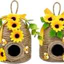 nuvagiki 2 Pack Bee Hive Decor, Farmhouse Bee Decorations with Sunflower, Rustic Bumble Bee Tiered Tray Decor for Kitchen Table, Spring Summer Home Decor