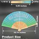 4 Pack Handheld Folding Fans with Funny Italian Quote Ecological Air Conditioning, Blue Green Ombre Fabric & Bamboo Hand Fan, Eco-Friendly Summer Cooling Tool for Travel, Beach & Party Favors