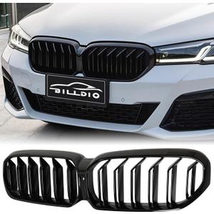 G30 Front Kidney Grille - Double Slats, Glossy Black, Compatible with 2021-2023 BMW 5 Series (520i, 530e, 530i, 540i, M550i xDrive) Black Kidney Grille (2020-2023 5 series G30, Double Slats Gloss Black)