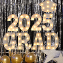 Graduation Decorations 2025, 2 LED Long Marquee Light Up Letters 'GRAD' and '2025' & Grad Cap , Graduation Party Decorations, Class of 2025
