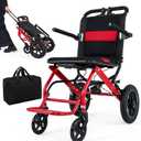 World's Lightest Transport Wheelchairs, 12'' Large Honeycomb Terrain Tire, Travel Wheelchairs with Telescopic Handle, Aluminum Wheelchair Support 220lbs, Lightweight Wheelchair with Travel Bag