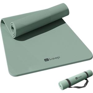 KEEP Yoga Mat - Premium 7mm Thick Exercise Mat, Anti-Tear 32'' Extra Wide Fitness Mat with Strap for Men & Women, Non Slip Pilates Mat for Home Yoga, Pilates, Gym, Stretching, Floor & Fitness Workouts (Pale Green)