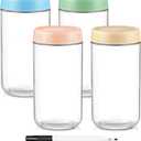 DRKIO 24 Oz Overnight Oats Containers with Lids - 4 Pack Glass Storage Jars with Airtight Lids Wide Mouth Mason Food Jars Great for Meal Prep Salad Chia Pudding Snacks Yogurt Sugar Spice Cereal