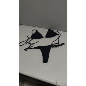 Tainehs Women's Sexy Halter Thong Bikini Tie Two Sides Bottom Triangle Bikini Swimsuits (Black)