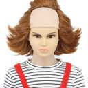 karlery Kids Short Fluffy Brown Curly Bald Wig Horror Anime Cosplay Wig for Halloween Costume Anime Party