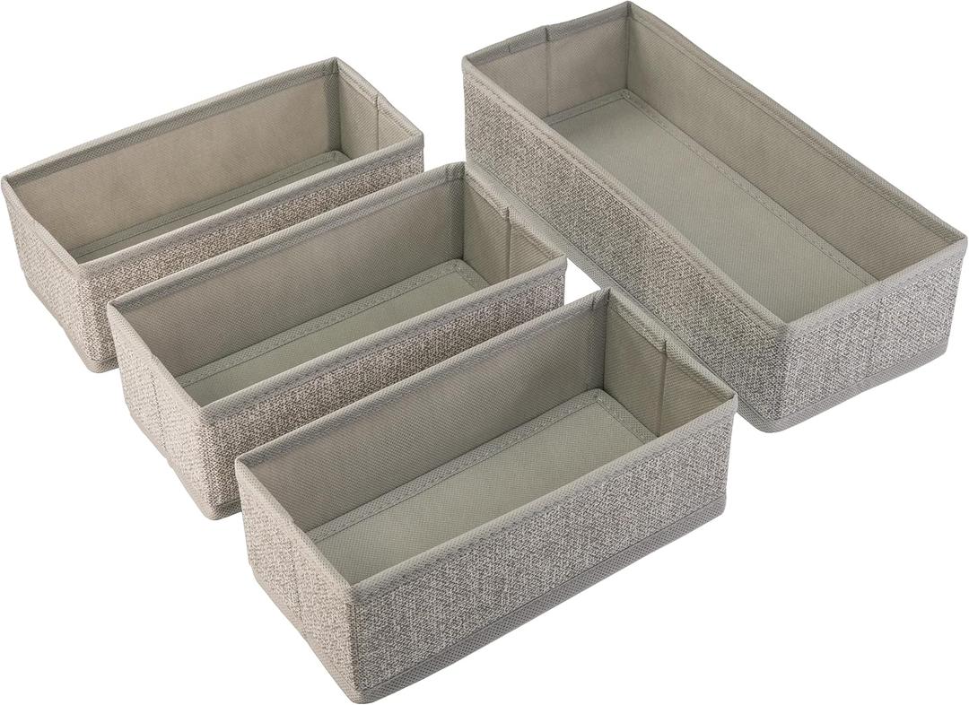 Kitchen Drawer Organizer  Set of 4 Rigid Fabric Bins  Fits Gallon, Quart, Sandwich & Snack Bags  Also Great for Utensils & Silverware