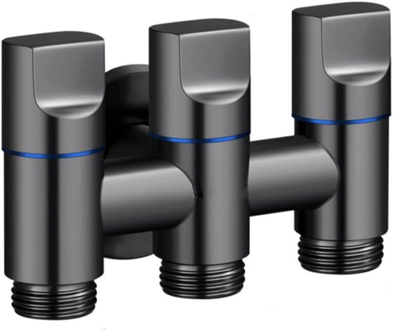 3-Way Water Changer Control Valve, 4 Point Thread Interface (1/2 Inch) Three-Way Water Injection Angle Valve, One Inlet and Three Outlet Angle, for Washing Machines and Toilets (Dark Grey)