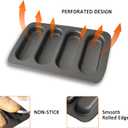 Hot Dot Bun Pan, Non-Stick Carbon Steel Baguette Pan, Perforated Hotdog Bread Pans, Mini Baguette Sandwich Baking Trays for Hot Dog Bun Rolls, Black (1 Pack)