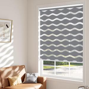 LazBlinds No Drill Cordless Zebra Blinds for Indoor Windows, Dual Layer Light Control Roller Shades for Day and Night, Light Filtering Sheer Shades for Home, 20" W x 48" H, Grey