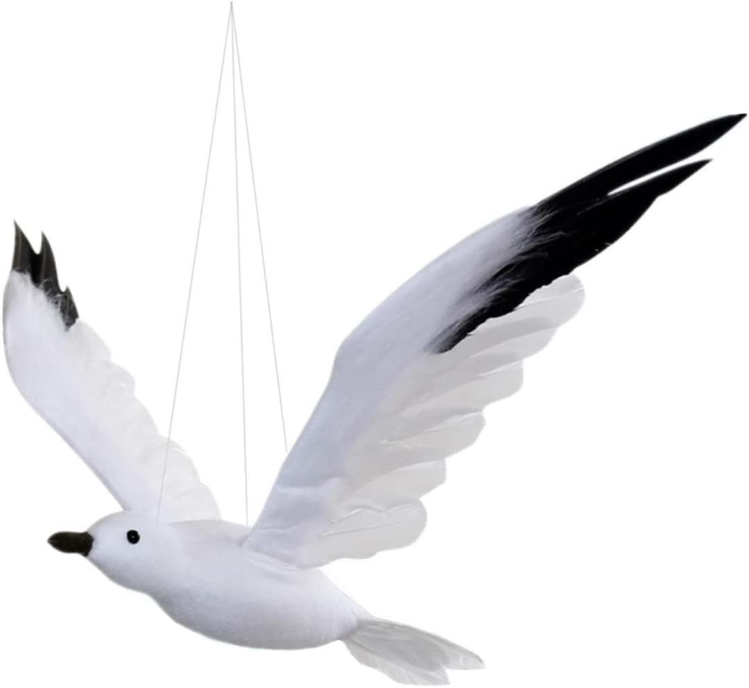 Artificial Flying Seagull Hanging Decorations Realistic Foam Bird Feathered Statue Ornament for Wedding Party Christmas Halloween Decor Props(S, 24x22CM)