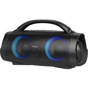 DOSS Extreme Boom+ Outdoor Bluetooth Speaker with 100W Stereo Sound, Extra Bass, 20H Playtime, Party-Sync LED Lights, Built-in Power Bank, IPX6 Waterproof Speaker for Camping, Pool, Beach, Yard (Black)