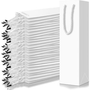 Fulmoon 80 Pack Wine Gift Bag Bulk Wine Bottle Paper Gift Bags Reusable Handbags Liquor Bottle Handbags with Handles for Shopping Wedding Party Birthday 3.7 x 3.5 x 14 Inch (White)