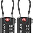TRAVOCE TSA Approved Luggage Locks  Heavy Duty 3 Digit Combination Cable Lock, Search Alert for Suitcases, Backpacks, Golf Bags, Tents, Violin and Camera Cases, 2 Pack, Black
