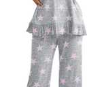 PrinStory Womens Pajama Set Short Sleeve Shirt and Capri Pants Sleepwear Pjs Set with Pockets (Gray, XXL)