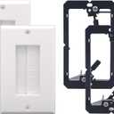 VCE Brush Wall Plate Cable Pass Through with Bracket, Decorator Cover for Low Voltage Cables - White, 2-Pack