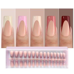 Jsiallye Deep French Tip Press on Nails,5 Colors French Press On Nails Short Square,No Need to File 4 in 1 Gel Nail Tips Pre-lasting,Soak off False Nail Tips for Women Nail DIY