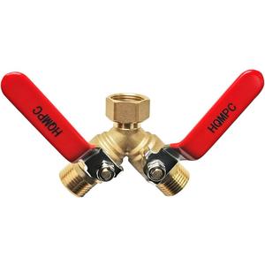 HQMPC Garden Hose Y Valve Splitter With Stainless Steel Long Handle - Brass 2 Way Water Adapter, 3/4" GHT Thread