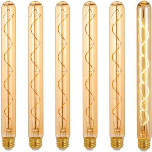 E26 T10 12 Inch Long Tubular LED Edison Bulbs, 6W(60W Eqv) 120V, 2500K Warm White, Dimmable, Spiral Filament, Amber Glass, One Ft Long Lighting Tube, Vintage Decorative Bulbs, 6 Pack