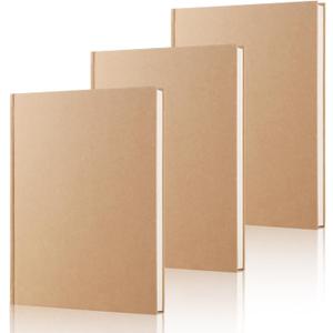 3 Pack B5 Blank Notebook Journals 7.6" x 10", 160 Pages/80 Sheets, Unlined Hardcover Sketchbook Kraft Travel Journal for College, School, Office