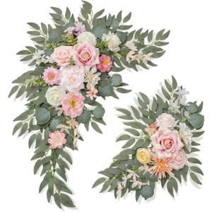 Wedding Welcome Signs Floral(Pack of 2)Wedding Arch Flowers for Wedding Decorations and Reception Backdrop Decoration (New Pink)