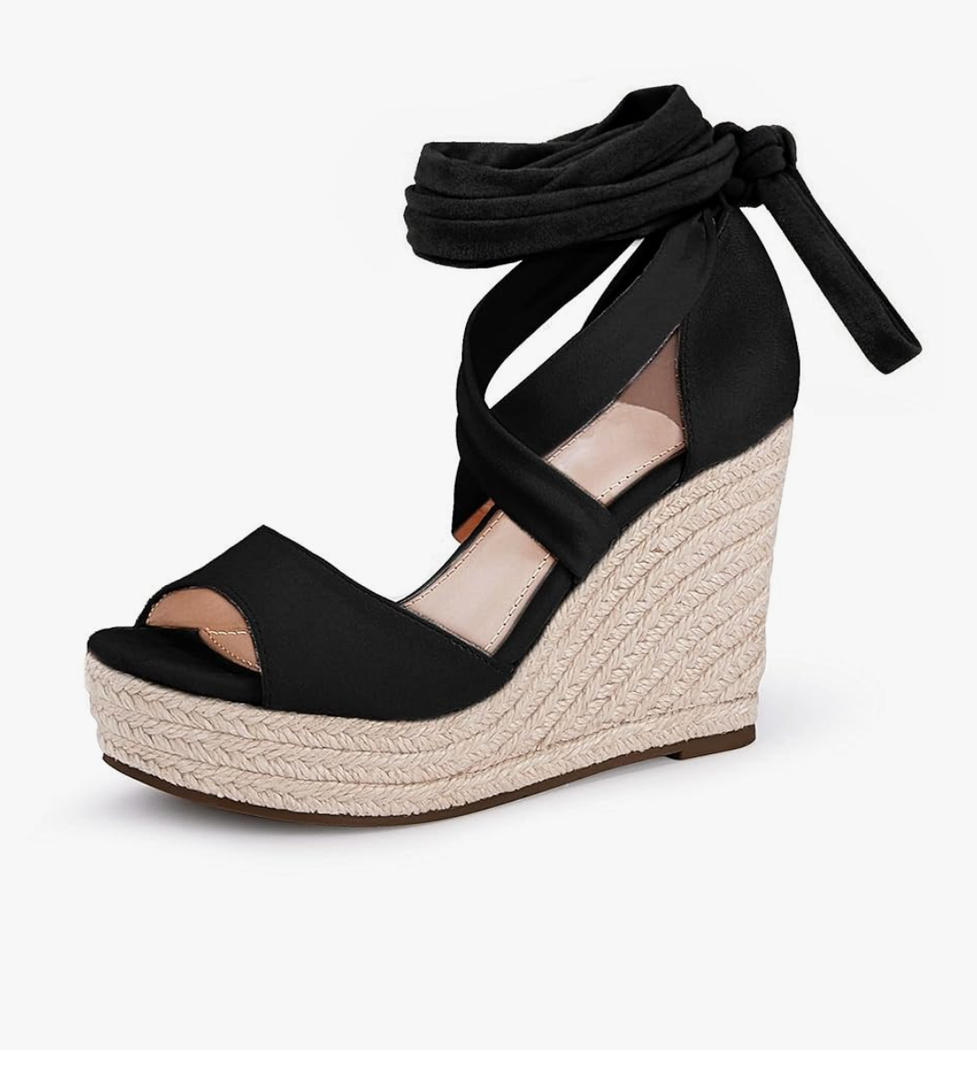 Women's Espadrilles Wedges Sandals Heels Open Toe Tie Lace Up Platform Ankle Strap Summer Dress Shoes, Size 8½