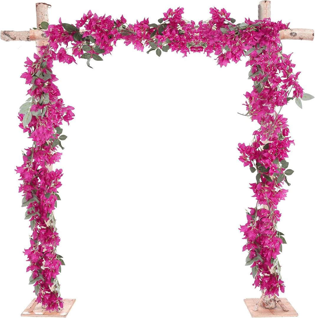 2 x IPOPU 5.9 Ft Artificial Bougainvillea Flowers Garland 2PCS Fake Silk Bougainvillea Vines Long Plant Faux Bougainvillea Wreaths for Centerpieces Table Runner Wedding Arch Wall Decorations (Deep Pink)
