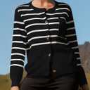 ZESICA Women's Striped Cardigan Sweaters Fall 2025 Long Sleeve Open Front Button Down Knit Outerwear Coat Trendy Clothes (M)