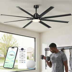 84" Aluminum Outdoor Ceiling Fan with Light, Industrial-Grade 8 Metal Blade